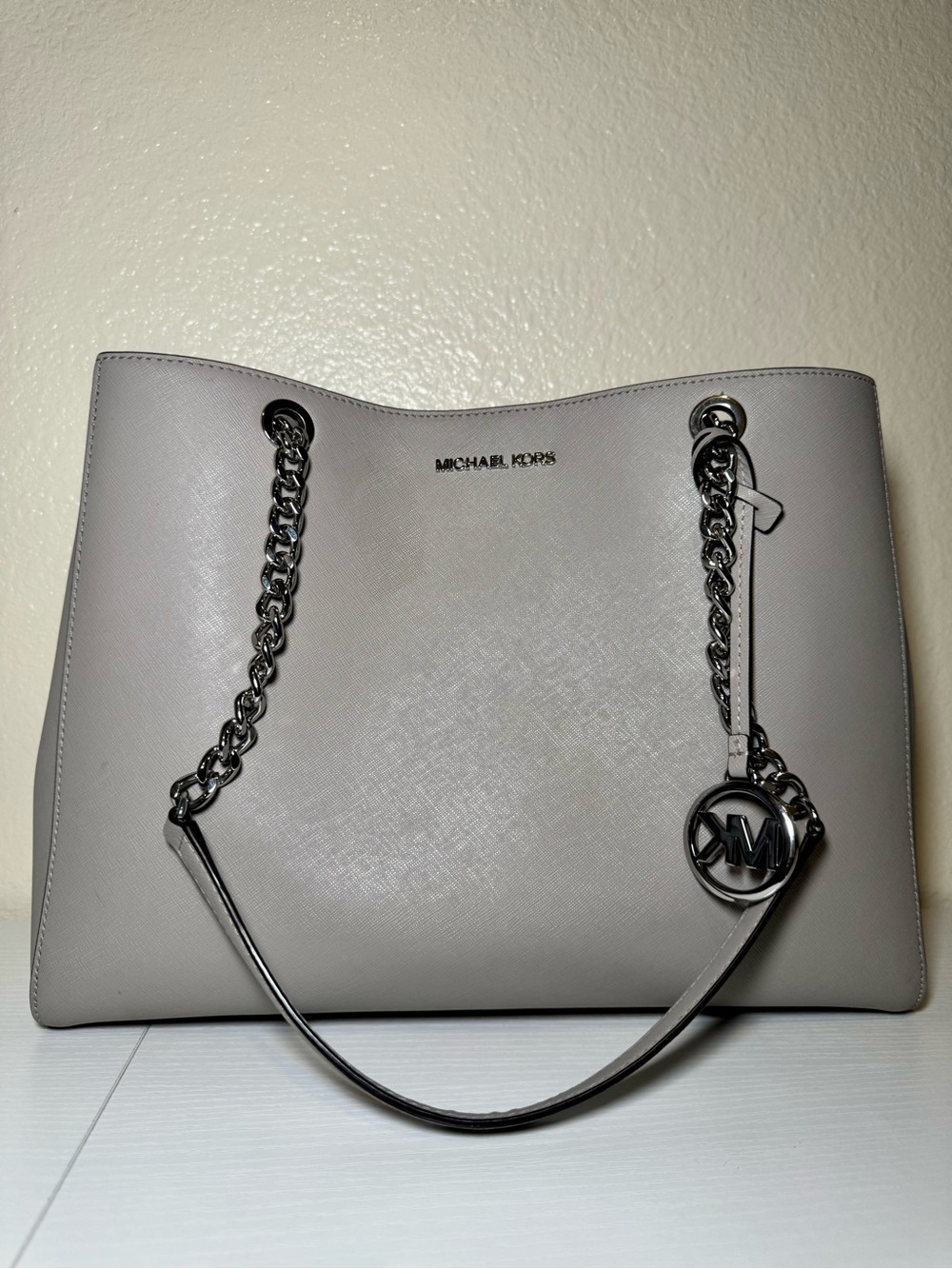 Michael Kors Gray Saffiano Chain-Handle Tote